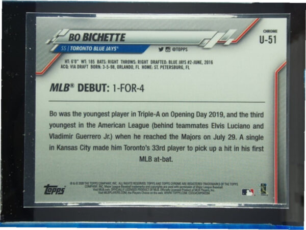 2020 Topps Chrome Update Bo Bichette #U-51 Jays - Image 3