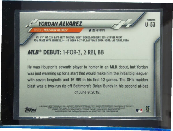 2020 Topps Chrome Update Yordan Alvarez RC #U-53 Astros - Image 3