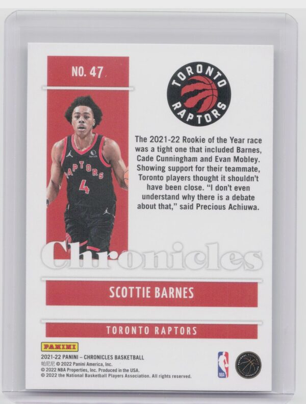2021-22 Panini Chronicles Scottie Barnes Rookie #47 Raptors - Image 3