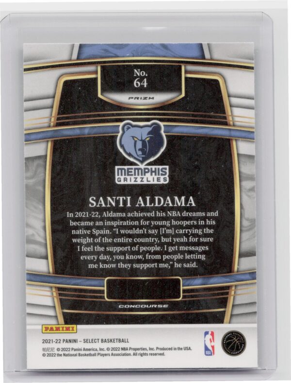 2021-22 Select Santi Aldama Green White Purple Prizms #64 Grizzlies - Image 3