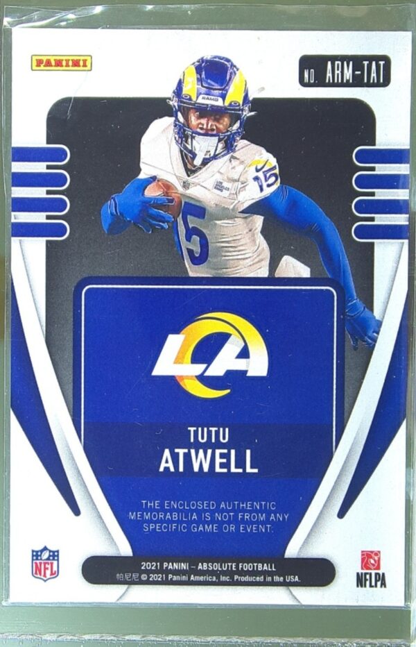 2021 Absolute Tutu Atwell JSY RC #ARM-TAT Rams Absolute Rookie Materials - Image 3