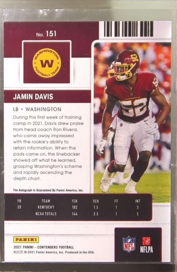 2021 Contenders Rookie Ticket auto Jamin Davis RC #151 - Image 3