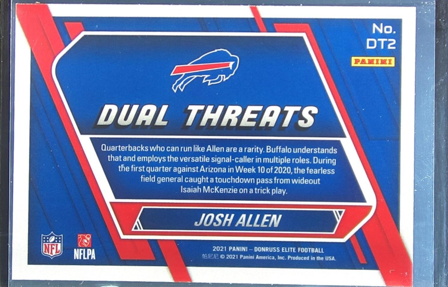 2021 Donruss Elite Josh Allen #DT2 Bills Dual Threats Green - Image 3