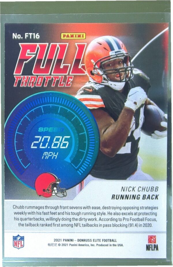2021 Donruss Elite Nick Chubb #FT16 Browns Full Throttle Green - Image 3