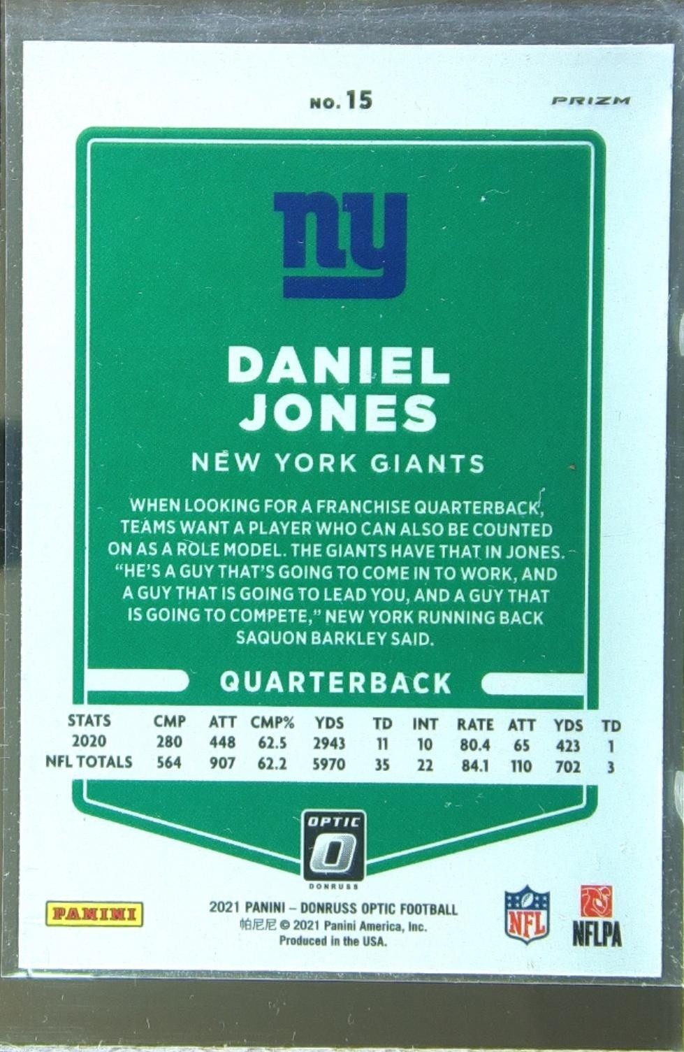 2021 Donruss Optic Daniel Jones Stars #15 Giants - Image 3