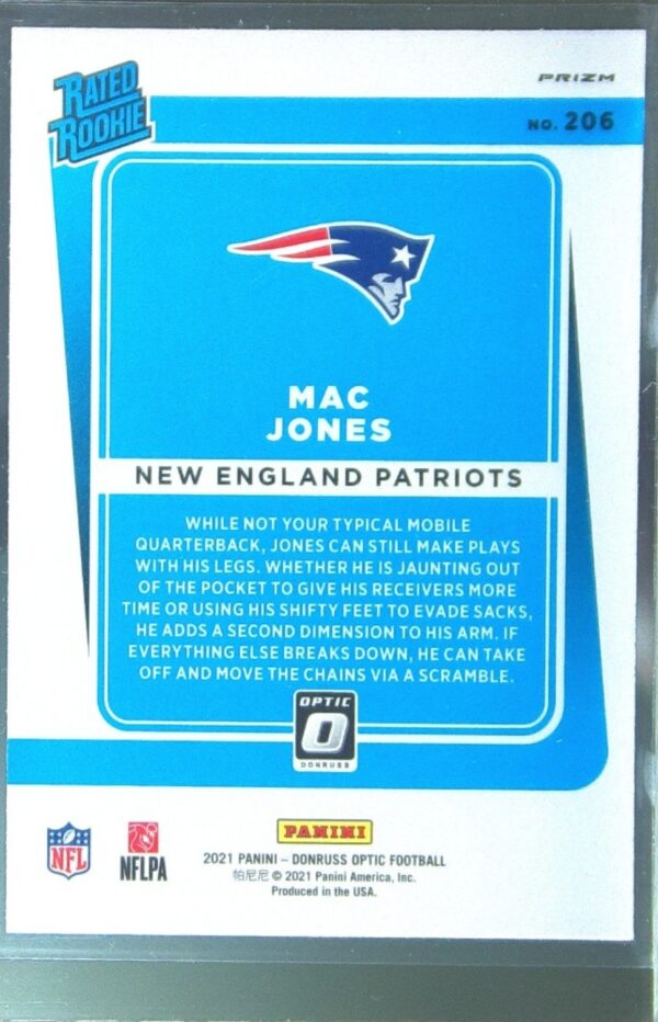 2021 Donruss Optic Mac Jones Blue Scope RC #206 Patriots - Image 3