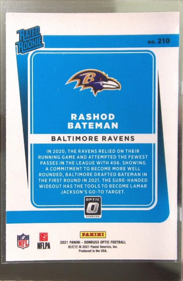 2021 Donruss Optic Rashod Bateman RC #210 Ravens - Image 3