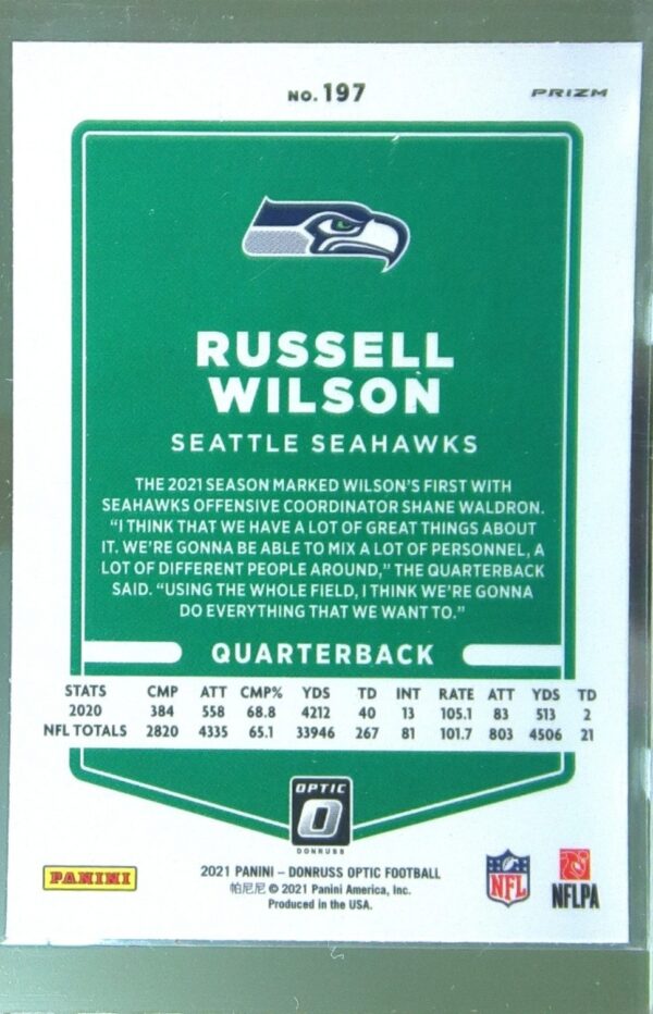 2021 Donruss Optic Russell Wilson Holo #197 Seahawks - Image 3