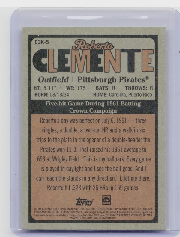 2021 Heritage Roberto Clemente #C3K-3 Pirates Roberto Clemente 3,000 - Image 3