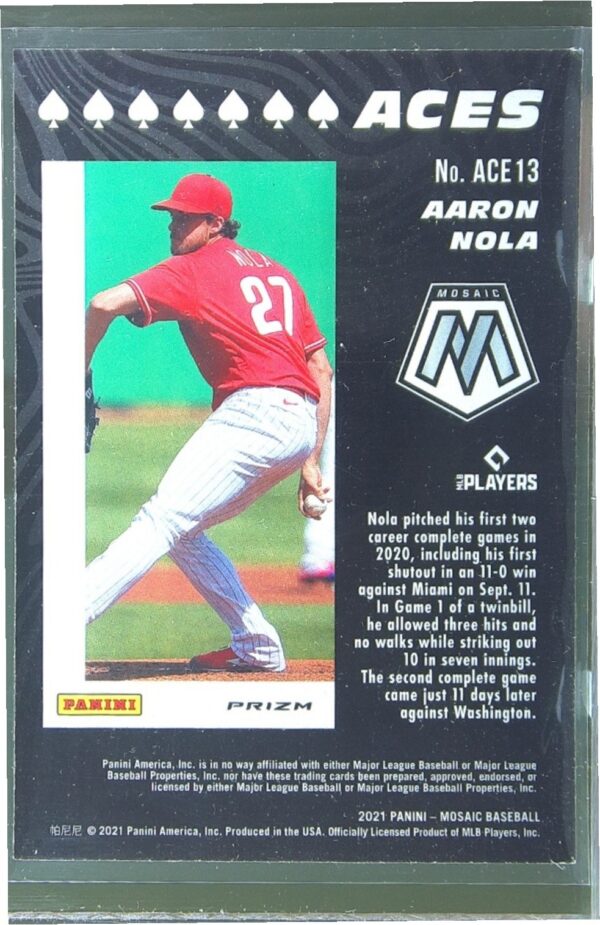 2021 Mosaic Aaron Nola #ACE13 Phillies Aces Green - Image 3