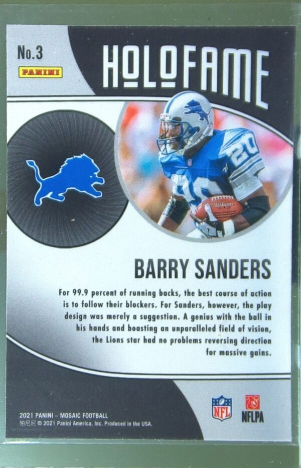 2021 Mosaic Barry Sanders #3 Lions HoloFame Mosaic Red - Image 3
