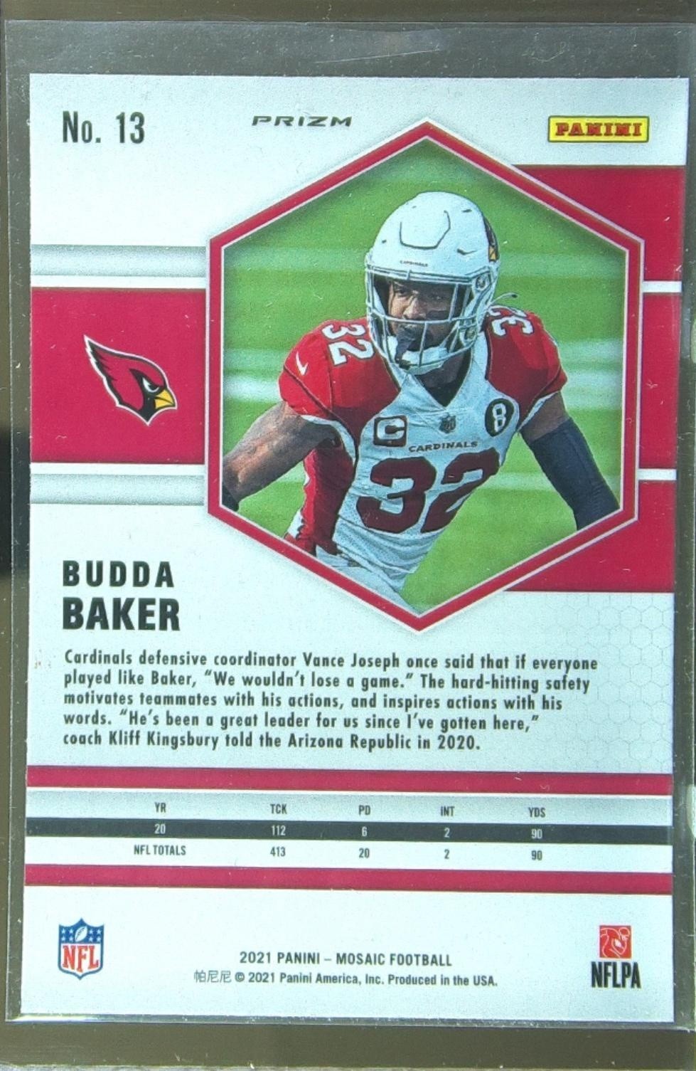 2021 Mosaic Budda Baker Prizm Reactive Orange #13 Cardinals - Image 3