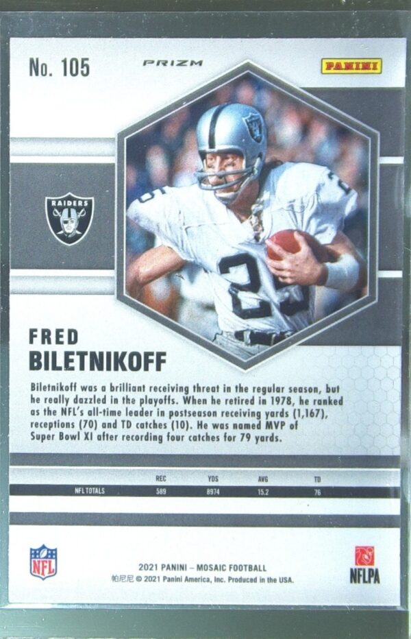 2021 Mosaic Fred Biletnikoff Prizm #105 Raiders - Image 3