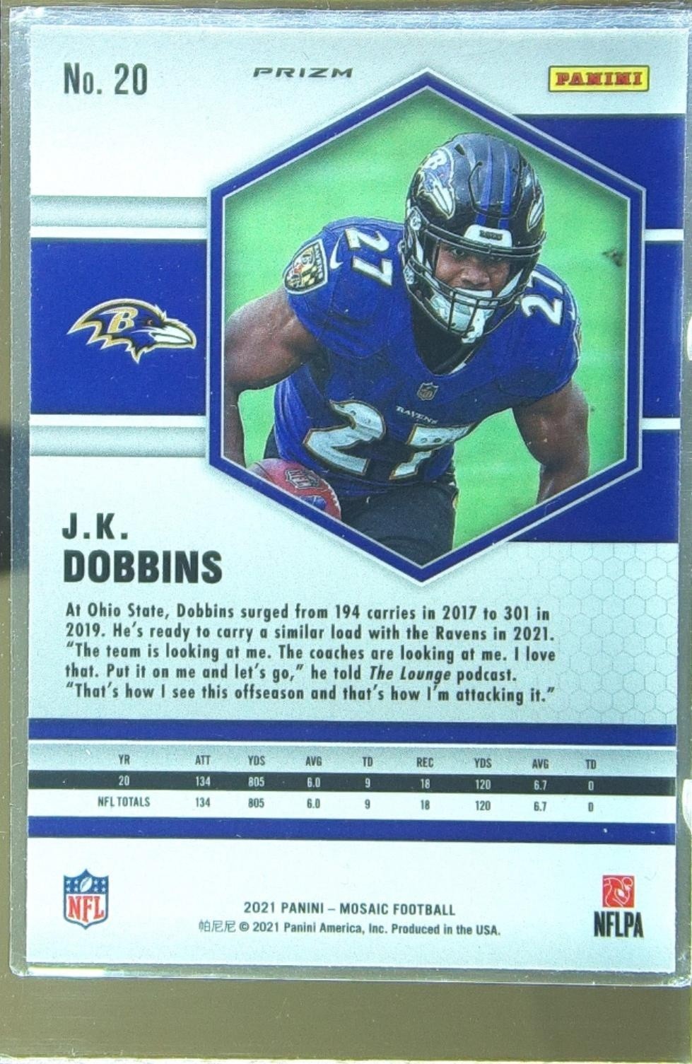 2021 Mosaic J.K. Dobbins Prizm #20 Ravens - Image 3