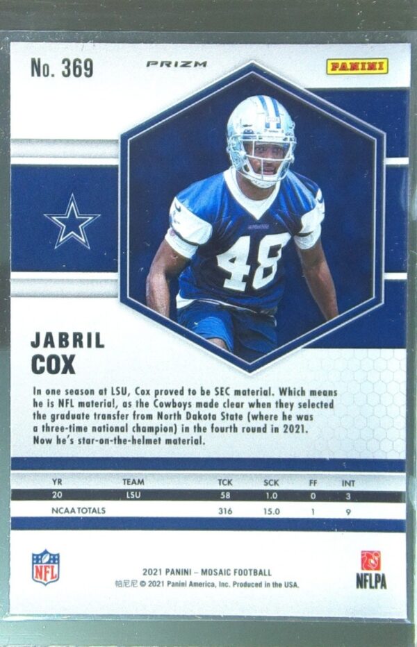 2021 Mosaic Jabril Cox Prizm Green #369 Cowboys - Image 3
