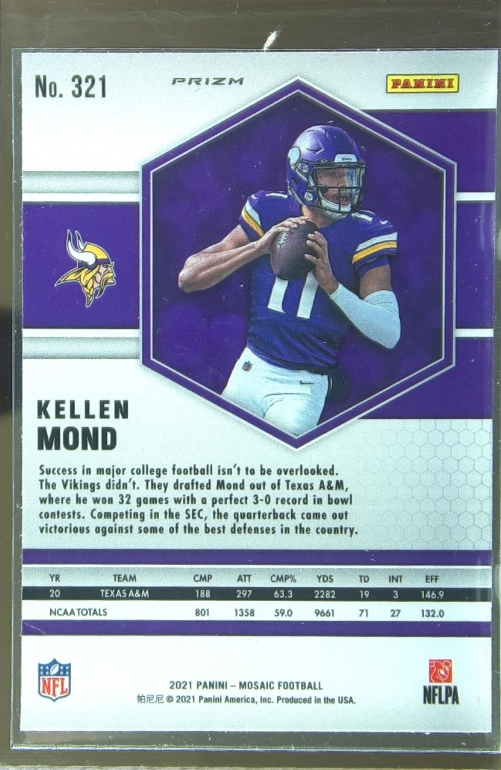 2021 Mosaic Kellen Mond Prizm Reactive Blue RC #321 Vikings - Image 3