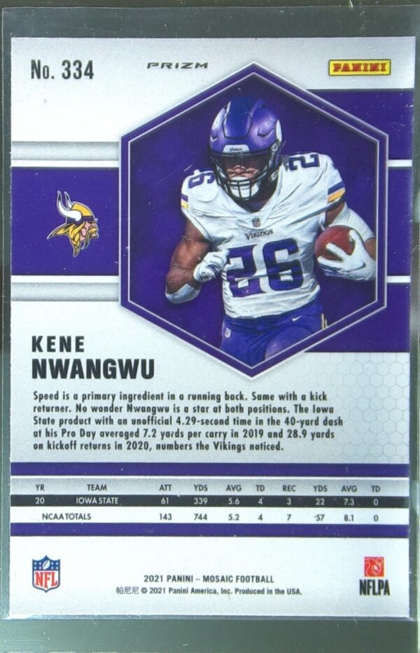 2021 Mosaic Kene Nwangwu Prizm Green #334 Vikings - Image 3