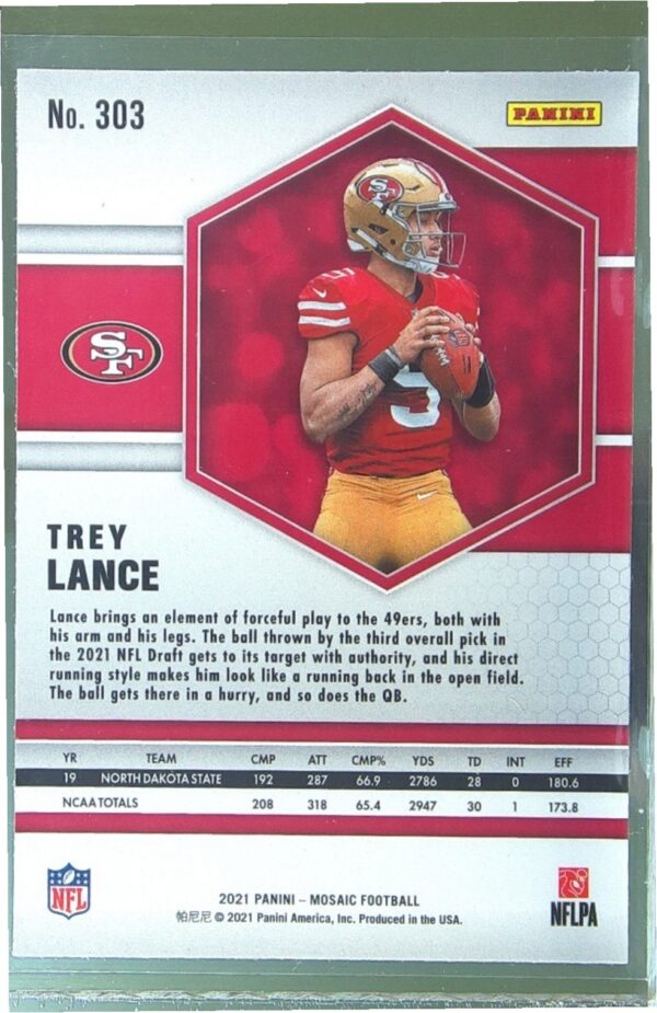 2021 Mosaic Trey Lance RC #303 49ers - Image 3