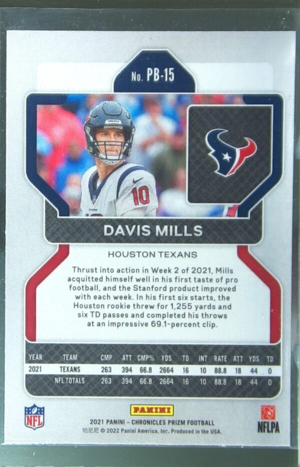 2021 Panini Chronicles Davis Mills RC #PB-15 Texans Prizm Black - Image 3