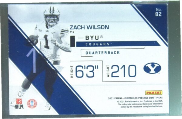 2021 Panini Chronicles Draft Picks Zach Wilson Green RC #82 Cougars - Image 3