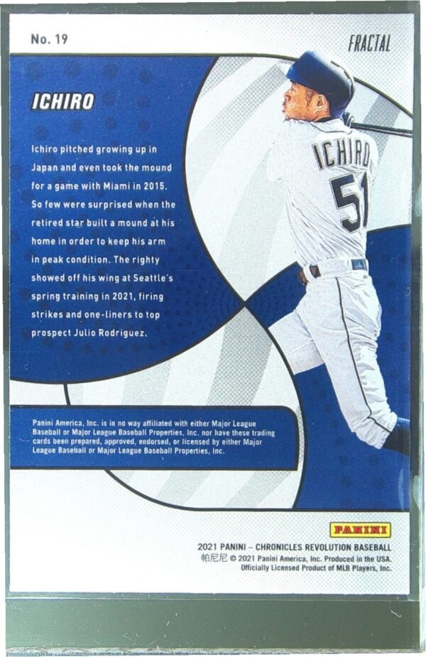2021 Panini Chronicles Ichiro #19 Mariners Revolution Fractal - Image 3