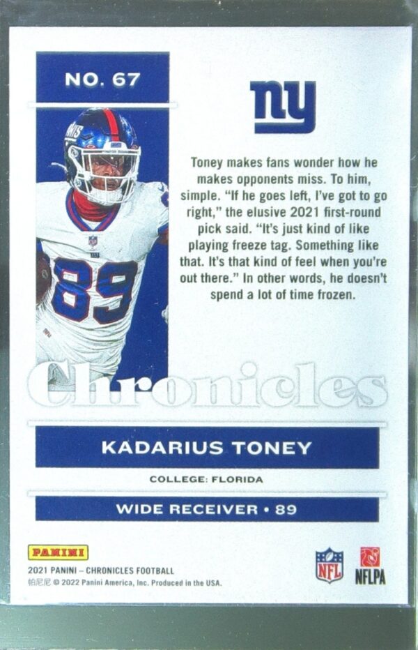 2021 Panini Chronicles Kadarius Toney RC #67 Giants - Image 3