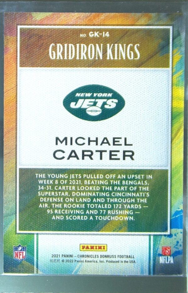 2021 Panini Chronicles Michael Carter #GK-14 Jets Gridiron Kings Pink - Image 3