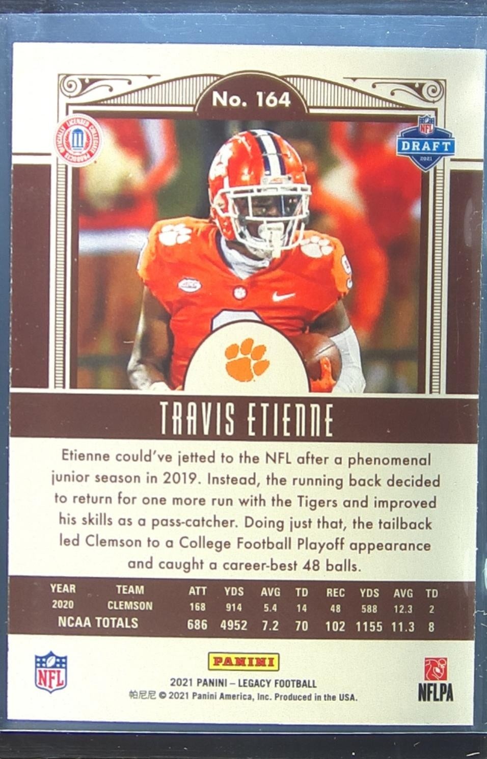 2021 Panini Legacy Travis Etienne RC #164 Tigers - Image 3