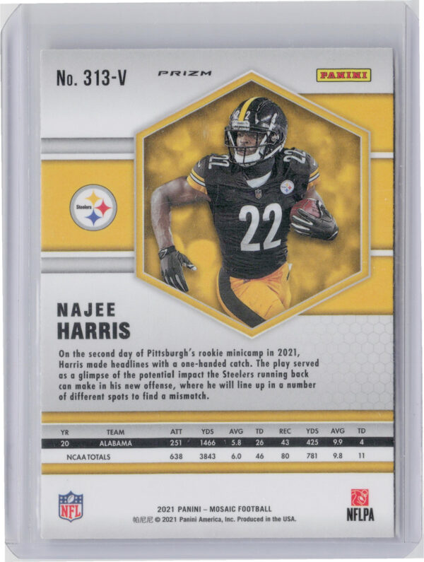 2021 Panini Mosaic Najee Harris #313-V Steelers Rookie Variations No Huddle - Image 3