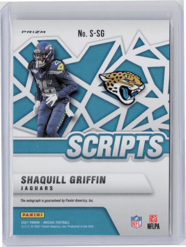2021 Panini Mosaic Shaquill Griffin AU #S-SG Jaguars Scripts - Image 3