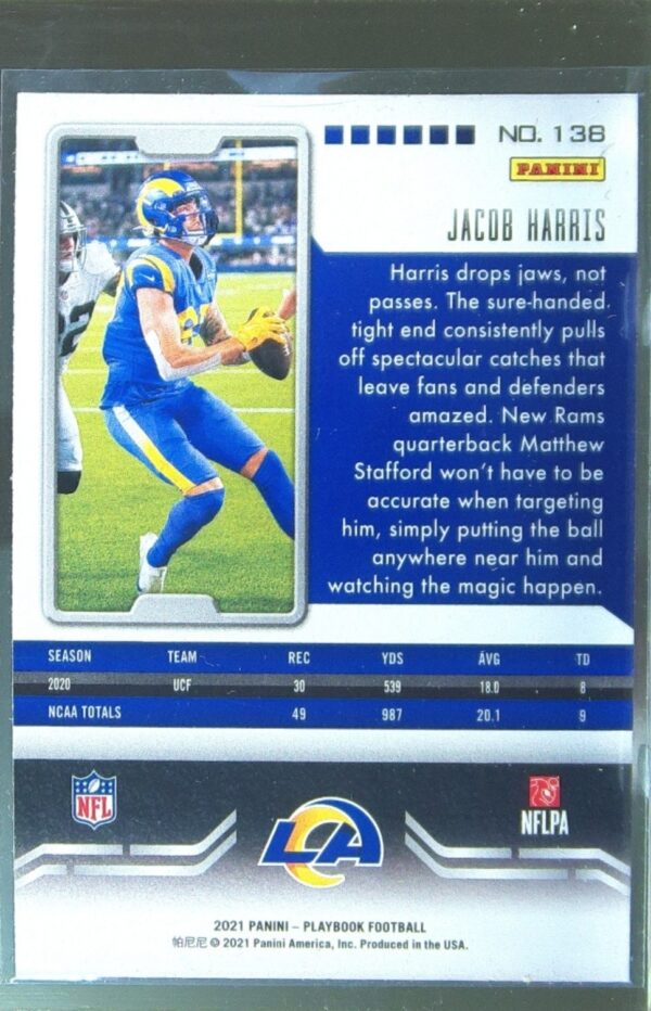 2021 Panini Playbook Jacob Harris Sparkle RC #138 Rams - Image 3