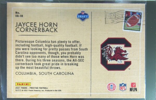 2021 Panini Prestige Jaycee Horn RC #SG-18 Gamecocks Seasons Greetings - Image 3