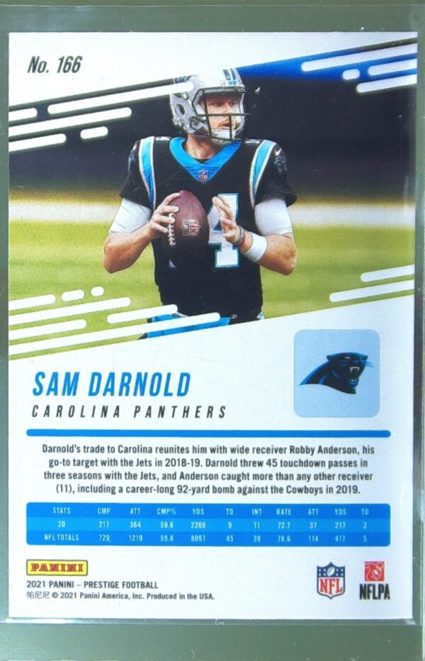 2021 Panini Prestige Sam Darnold Xtra Points Sunburst #166 Panthers - Image 3