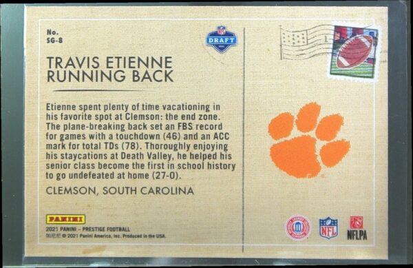 2021 Panini Prestige Travis Etienne Jr. RC #SG-8 Tigers Seasons Greetings - Image 3