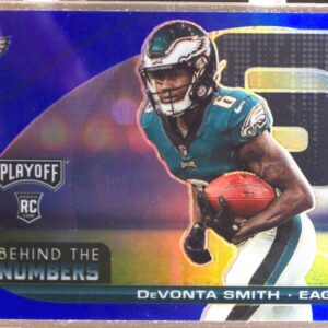 2021 Playoff DeVonta Smith RC #BTN-DSM Eagles Behind the Numbers Blue