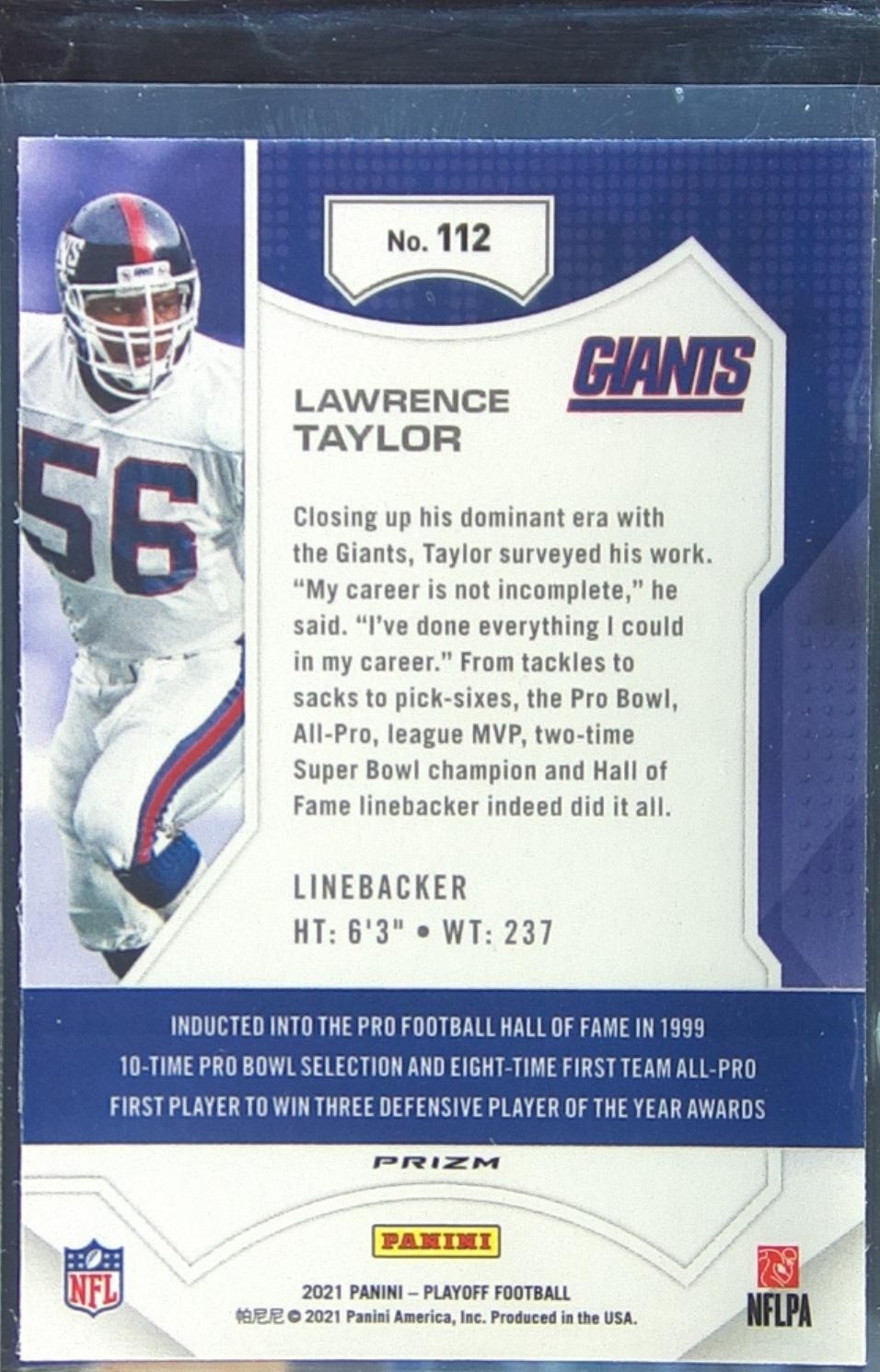 2021 Playoff Lawrence Taylor #112 Giants Base Plus Silver - Image 3