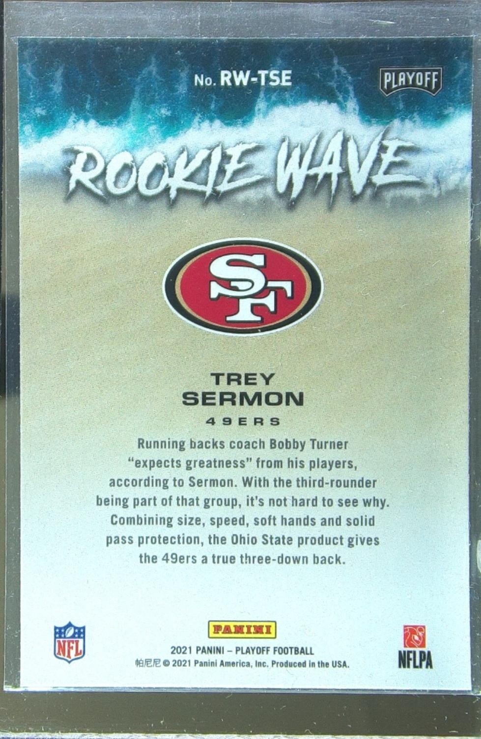 2021 Playoff Trey Sermon RC #RW-TSE 49ers Rookie Wave - Image 3