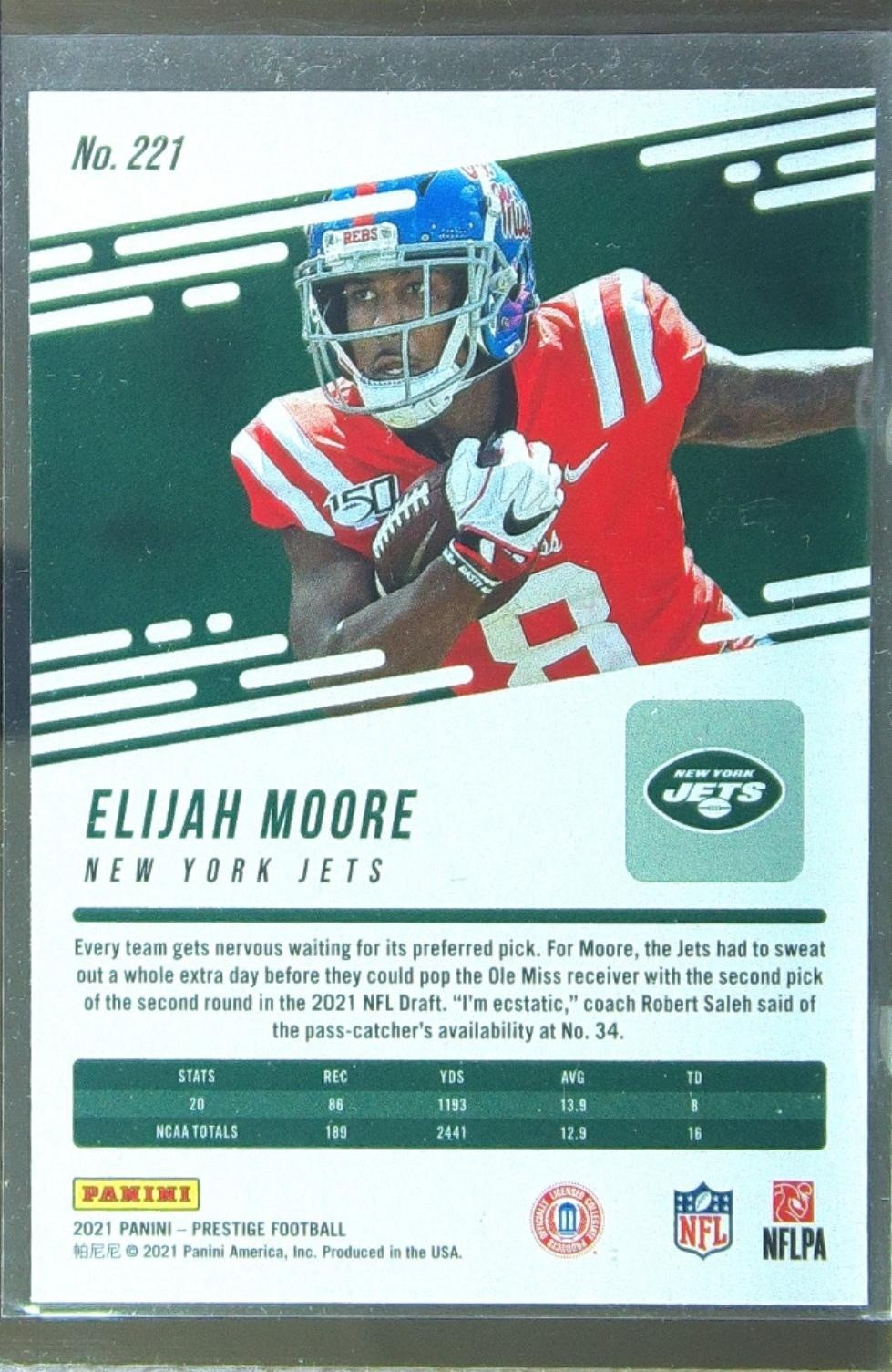 2021 Prestige Elijah Moore Xtra Points Astral RC #221 Jets - Image 3