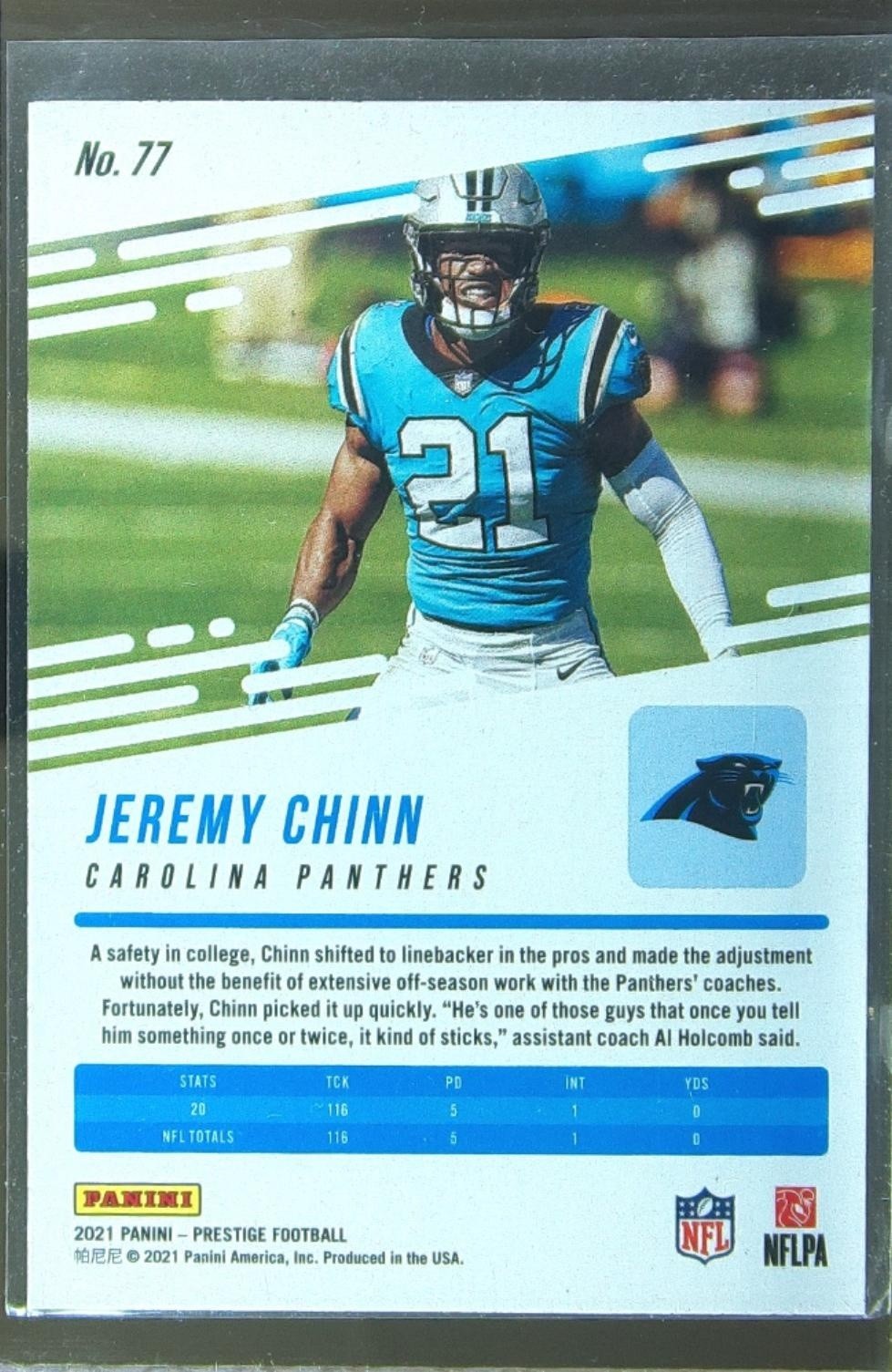 2021 Prestige Jeremy Chinn Xtra Points Diamond #77 Panthers - Image 3