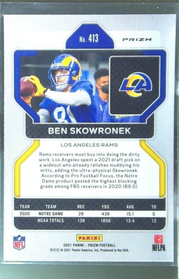 2021 Prizm Ben Skowronek Orange Ice RC #413 Rams - Image 3
