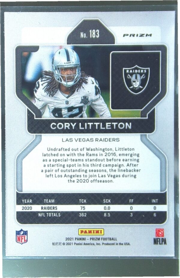 2021 Prizm Cory Littleton Orange Disco #183 Raiders - Image 3