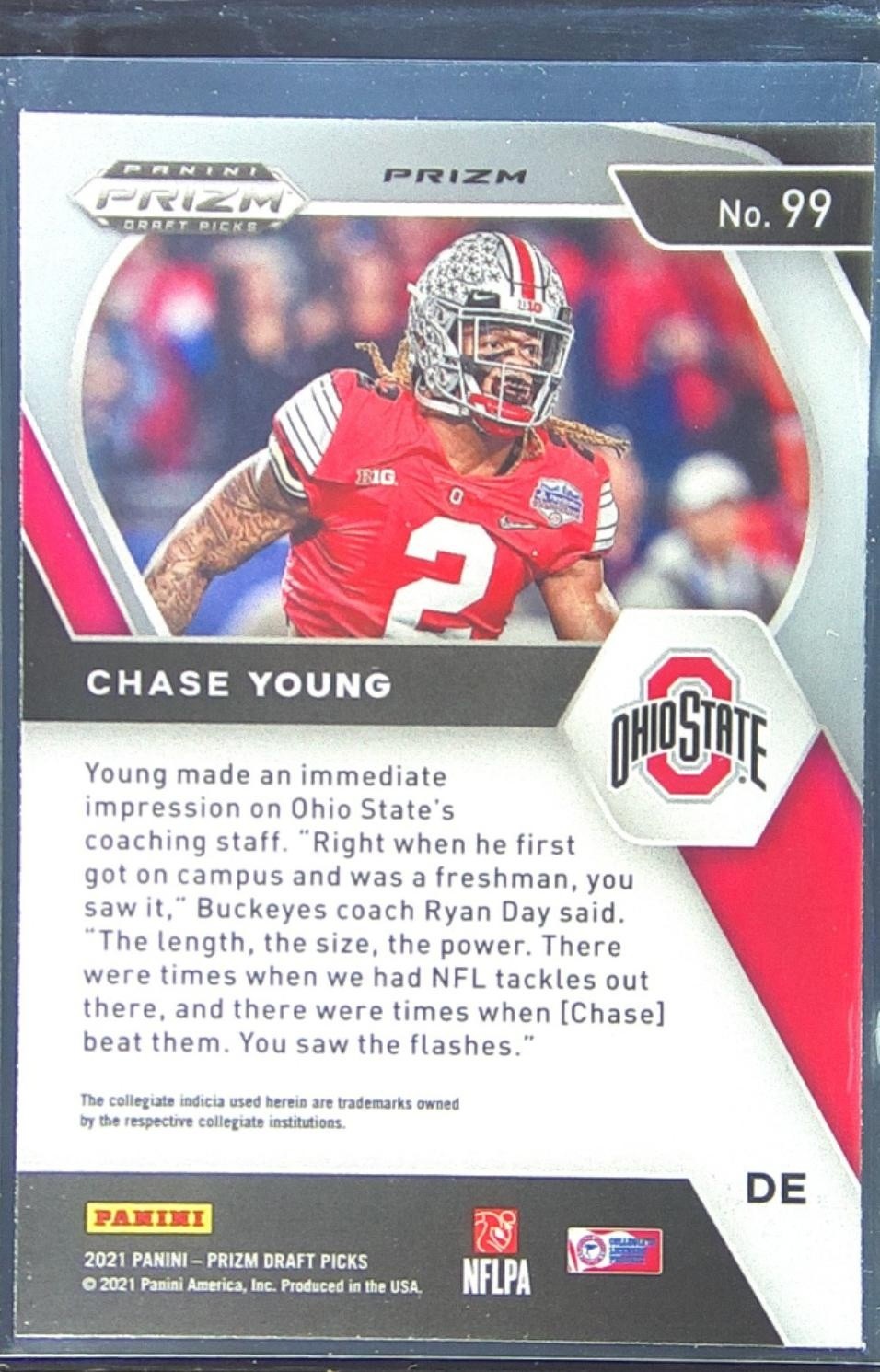 2021 Prizm Draft Picks Chase Young Green #99 Buckeyes - Image 3