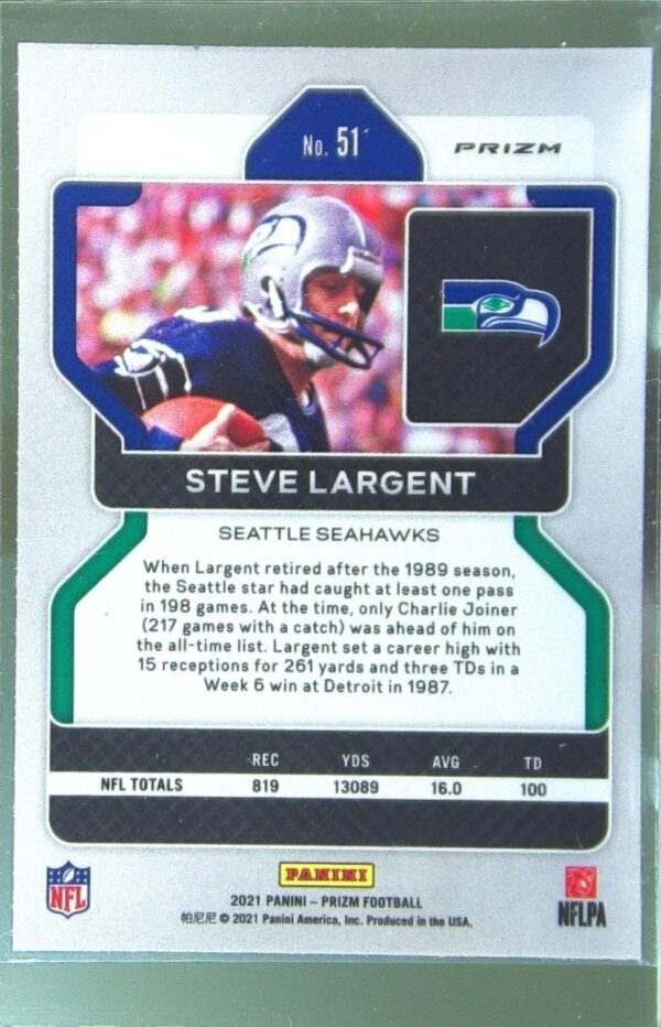 2021 Prizm Steve Largent Neon Green Pulsar #51 Seahawks - Image 3