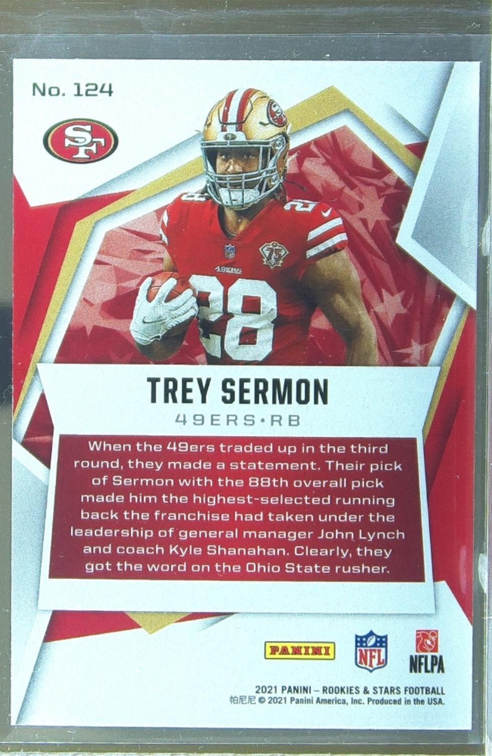 2021 Rookies & Stars Trey Sermon RC #124 49ers - Image 3
