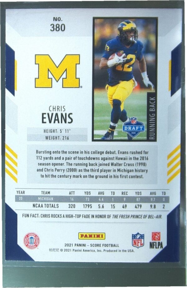 2021 Score Chris Evans RC #380 Wolverines - Image 3