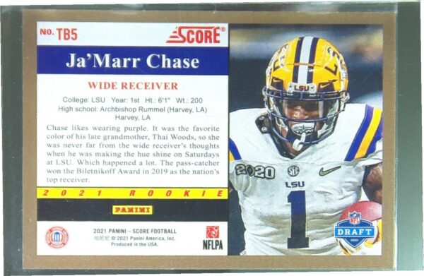 2021 Score Ja'Marr Chase RC #TB5 Tigers 1991 Throwback - Image 3