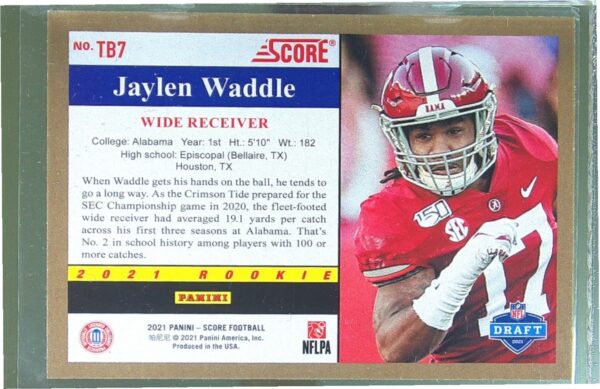 2021 Score Jaylen Waddle RC #TB7 Tide 1991 Throwback Purple - Image 3