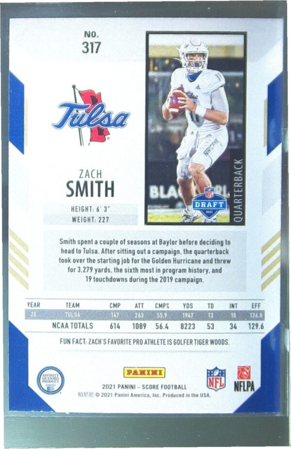 2021 Score Zach Smith RC #317 Hurricane - Image 3