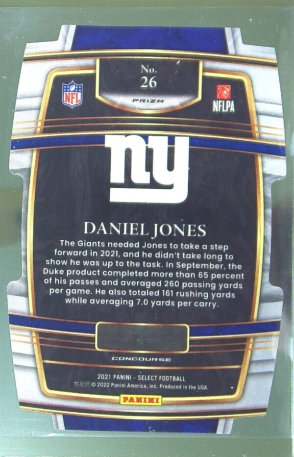 2021 Select Daniel Jones Silver Prizm Die Cut #26 Giants - Image 3