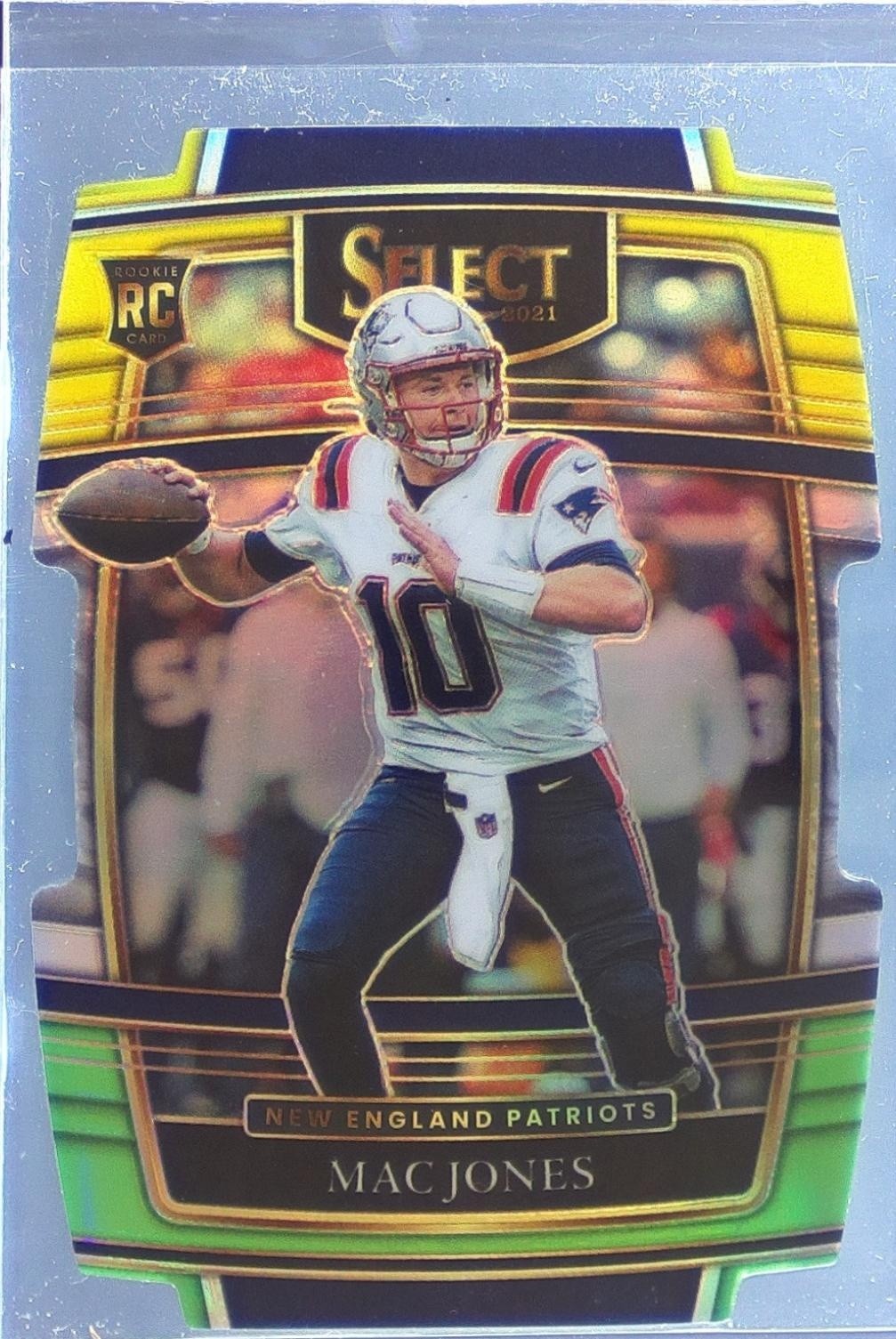 2021 Select Mac Jones Green and Yellow Prizm Die Cut RC #51 Patriots